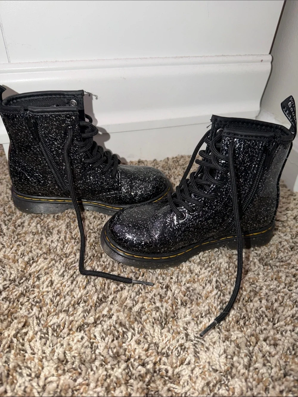 Kids Dr. Martens Glitter Combat Boots - Youth Sparkle Lace-Up